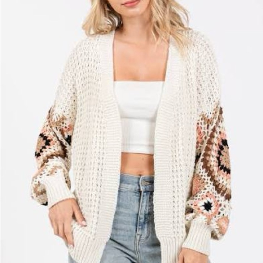 ADORA Cream and Brown Crochet Cardigan